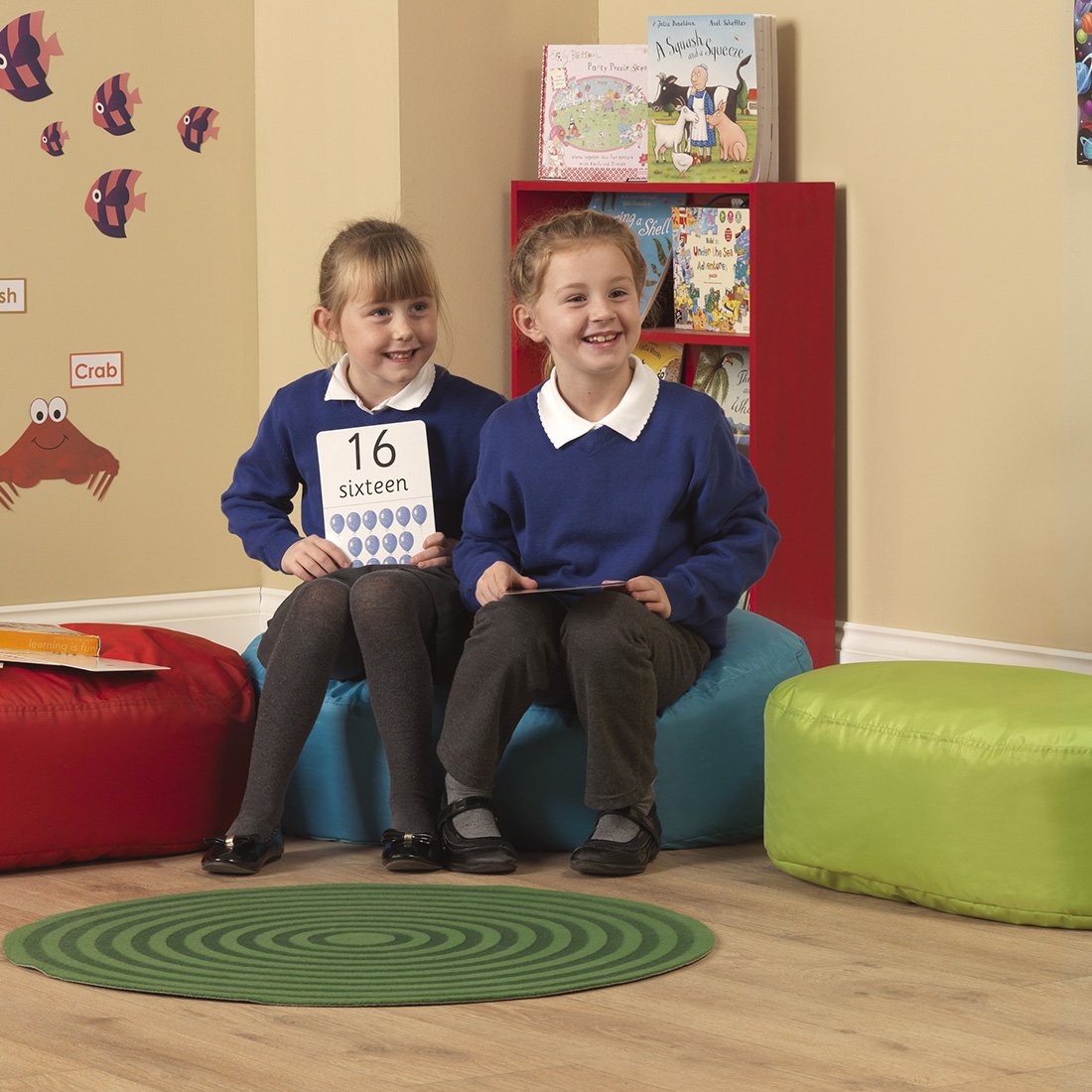 Blue Two-Seater Oval Bean Bag Seat, Back Support, Activity Seat | Dimensions: 50(W) x 80(L) x 20cm(H)