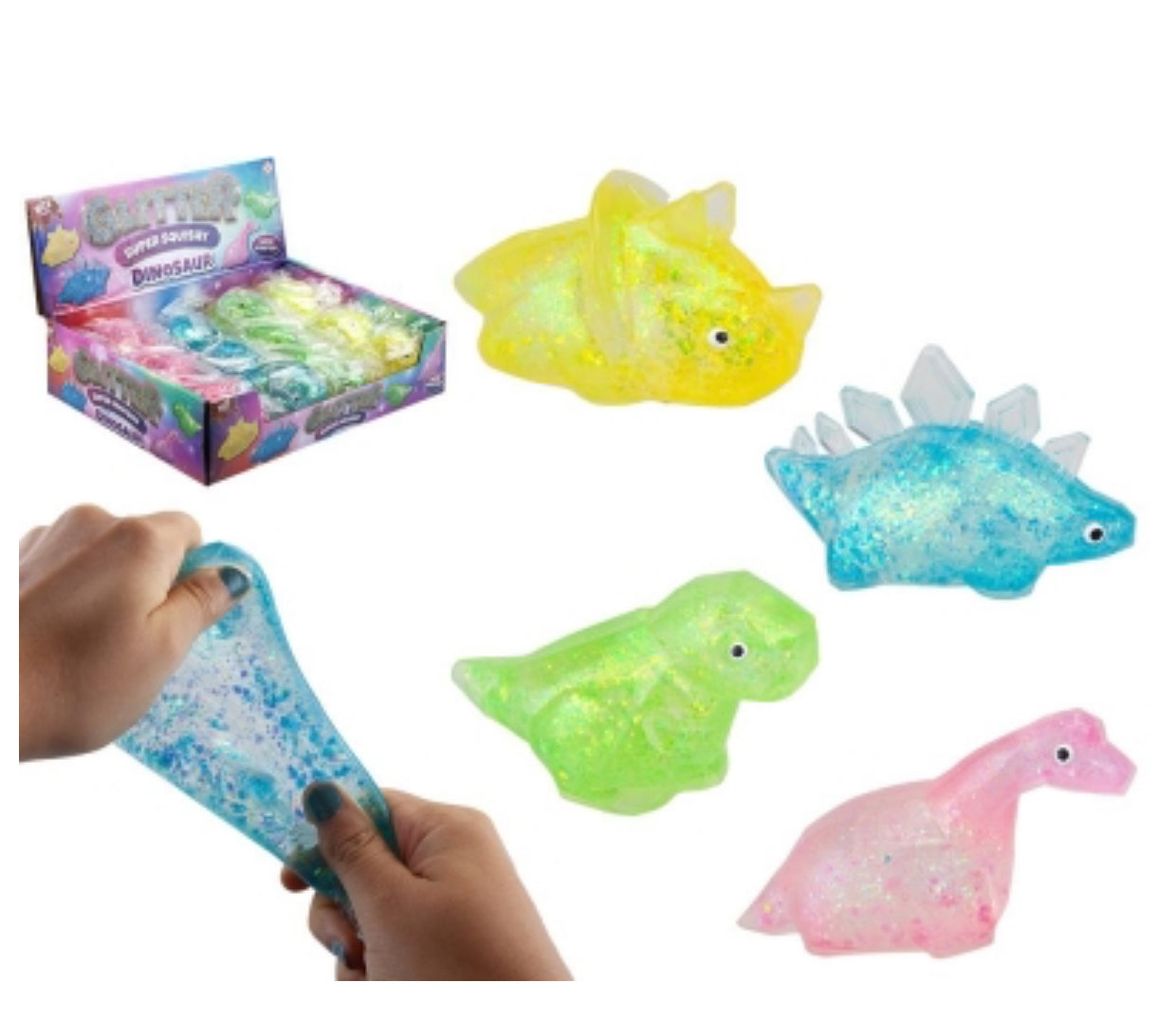 GLITTER SUGAR MALTOSE DINOSAUR SQUEEZE SQUISHY TOY