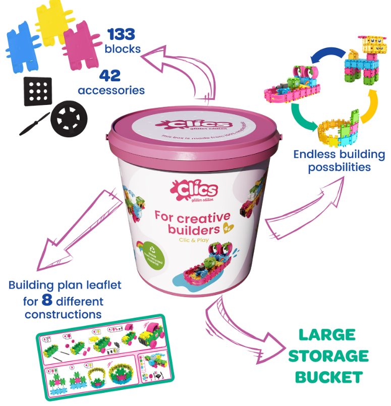 Clics 175 Piece tub – Glitter - SENsory Toys4U