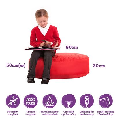 Red Two-Seater Bean Bag Oval Seat | Ideal for Paired or One-to-One Reading | Back Support | Dimensions: 50cm(W) x 80cm(L) x 20cm(H)