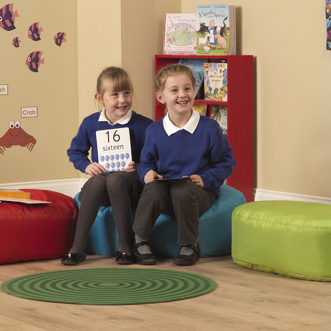 Red Two-Seater Bean Bag Oval Seat | Ideal for Paired or One-to-One Reading | Back Support | Dimensions: 50cm(W) x 80cm(L) x 20cm(H)