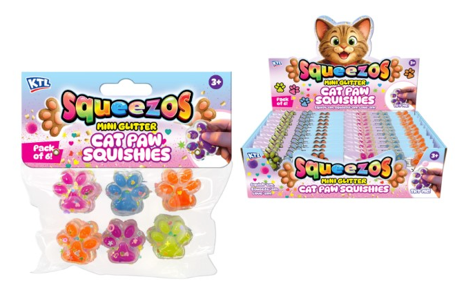 Squeezos Mini Glitter Cat Paws -  6 Pack